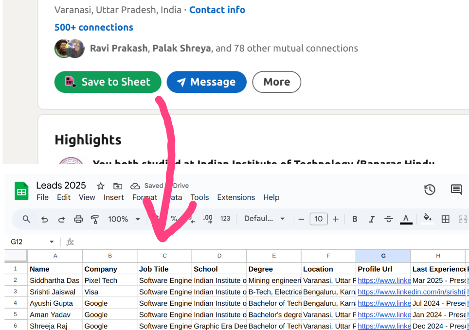 Save LinkedIn candidates to spreadsheet using ClickToSheet chrome extension